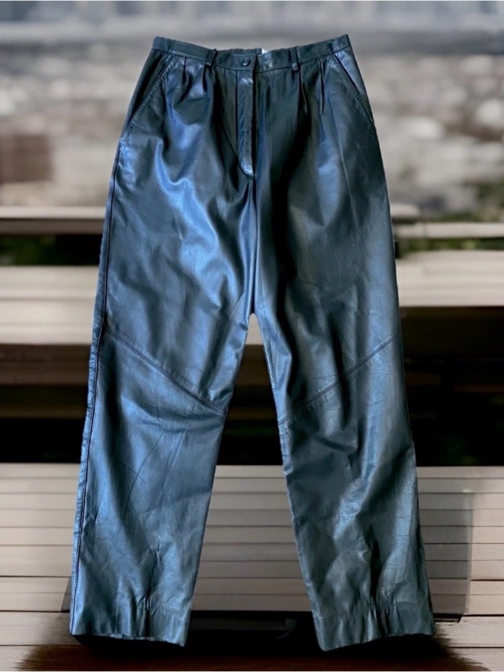 Women's Black Faux Leather Straight-Leg Pants